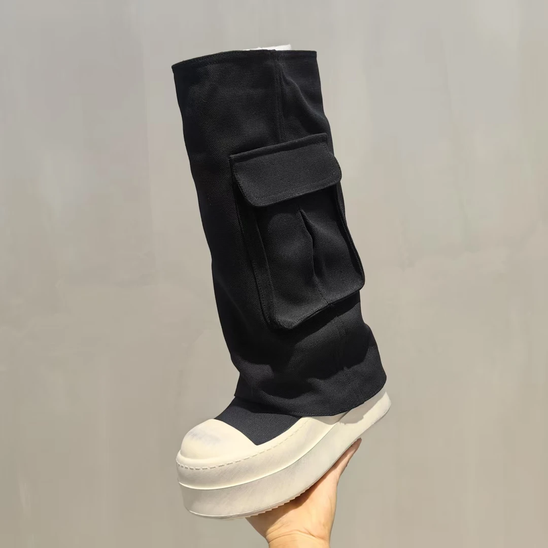 蒂格薇琦 欧洲站小众设计裤管靴机车靴马丁靴口袋长筒靴擦色