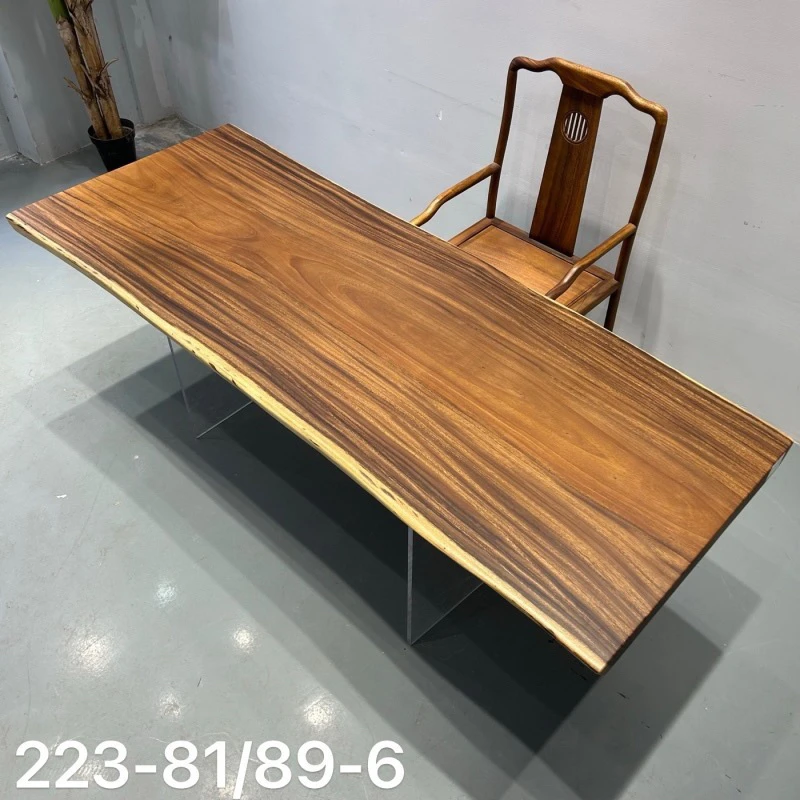 实木胡桃木大板茶桌家用办公桌自然边设计尺寸223-81/89-6
