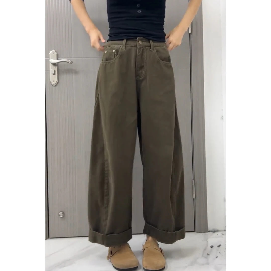 艾塔莉早秋女裤丹宁风老爹裤九分裤阔腿牛仔裤秋季百搭宽松裤子女