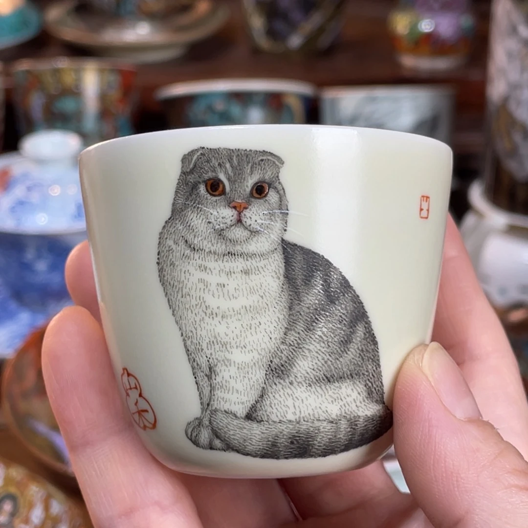 【闪购商品】折耳猫咪汝瓷杯