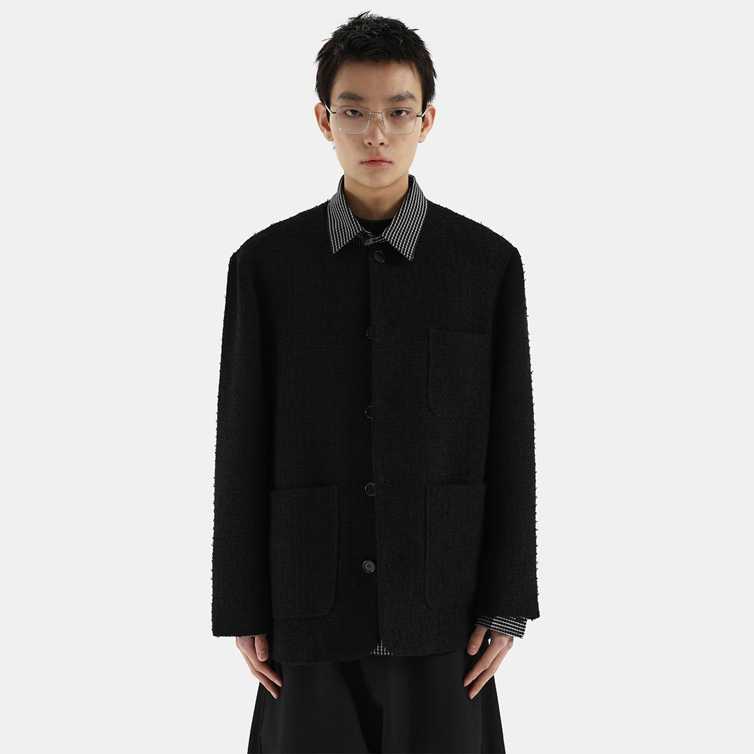 ESAT 25SS 粗花呢子经典无领小香风廓形外套