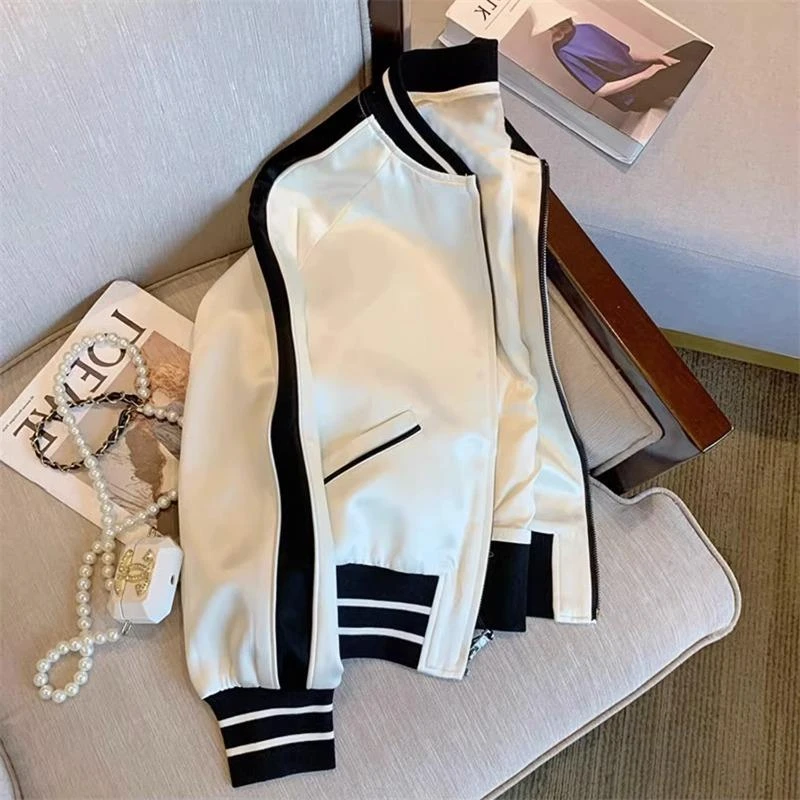 秋季时髦洋气休闲百搭拼色立领夹克外套男女设计感小众宽松棒球服