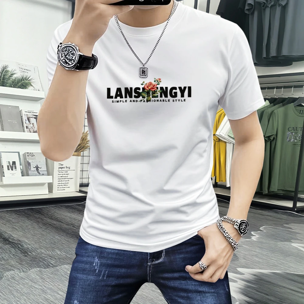 欧洲站男装男款男生短袖t恤新款夏天潮男ins休闲圆领印花半袖上衣