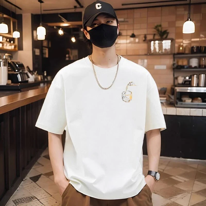 仓石一树潮牌把酒倒满休闲T恤男士短袖夏季凉感2025新款宽松上衣