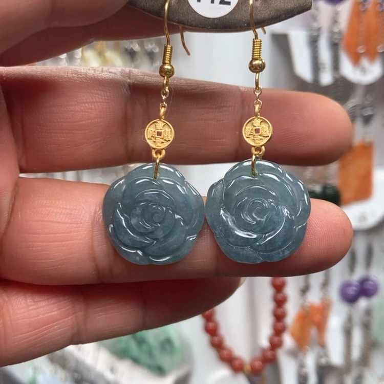 【闪购商品】翡翠耳饰银S925镀金镶嵌耳饰