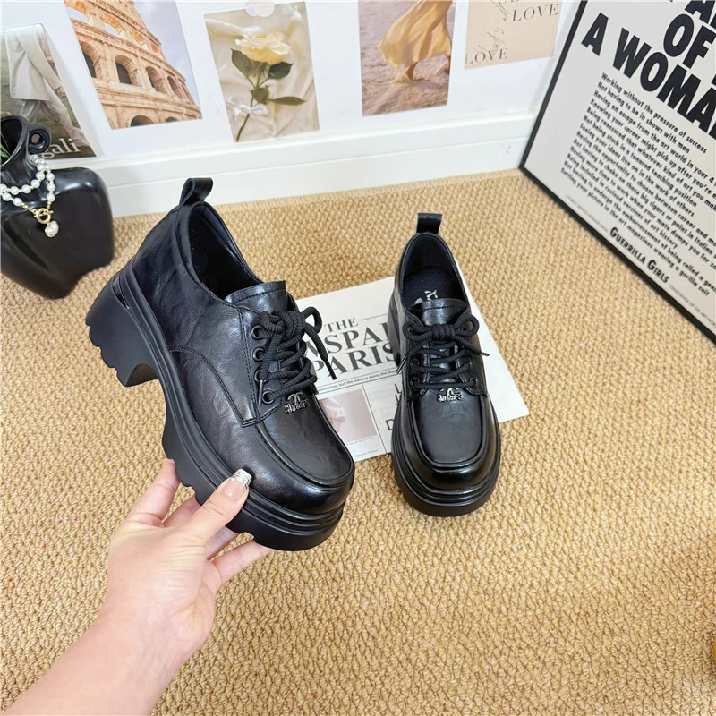 英伦风系带小皮鞋女2025春季新款粗跟ins潮时尚显瘦圆头复古单鞋