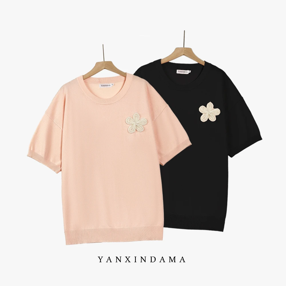 大码女装300斤胖MM宽松清新休闲风时尚百搭圆领短袖针织T恤8110