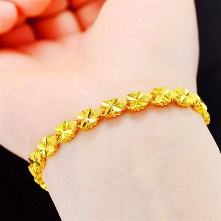 铜合金手链 黄金色幸运四叶草手链女款气质百搭镀18K金手饰可调节