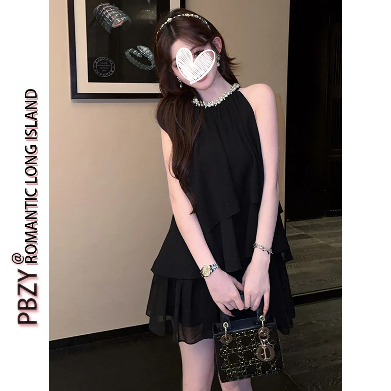 夏季新款法式纯欲辣妹风甜美无袖挂脖上衣+半身裙两件套 6660#