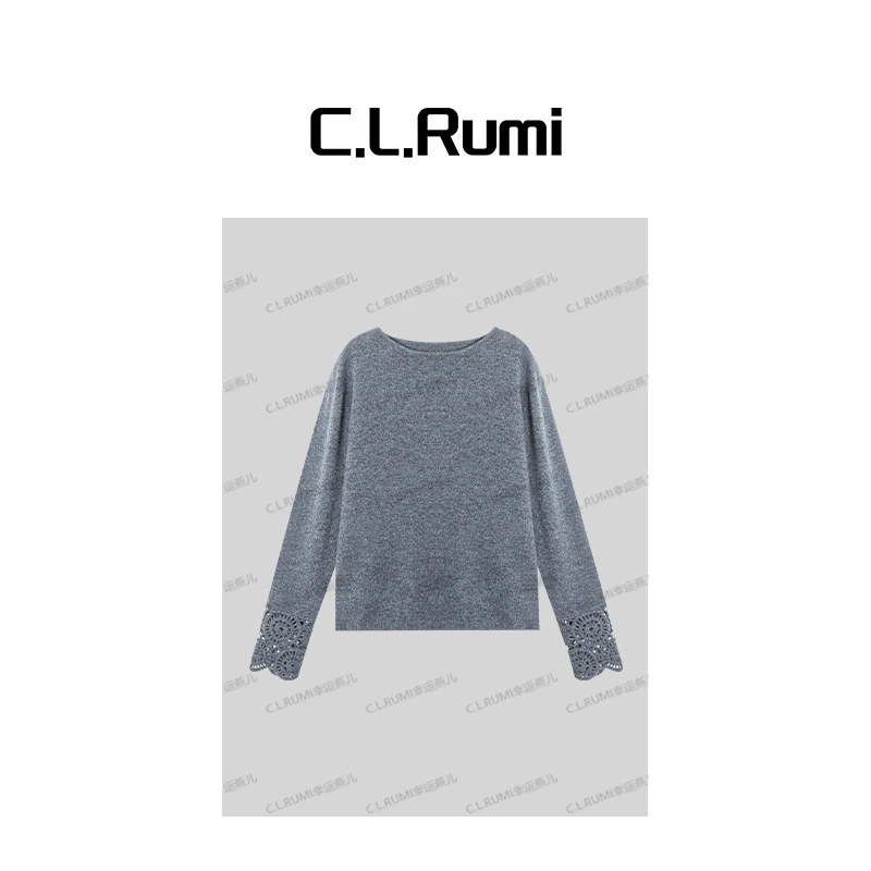 【Rumi精品】“织梦”25高克重百搭宽松简约百搭钩花羊毛针织衫7133my