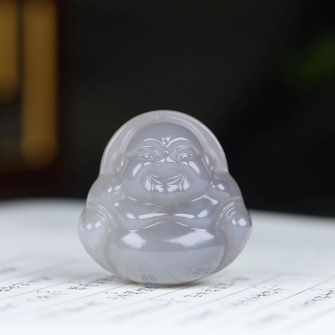 120918和田玉烟紫弥勒佛挂件