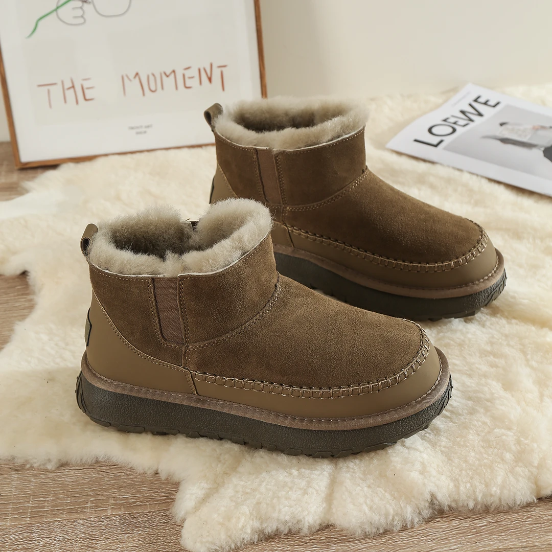 KS2518 全羊毛雪地靴男2025新款加绒加厚保暖防滑东北棉鞋冬短靴