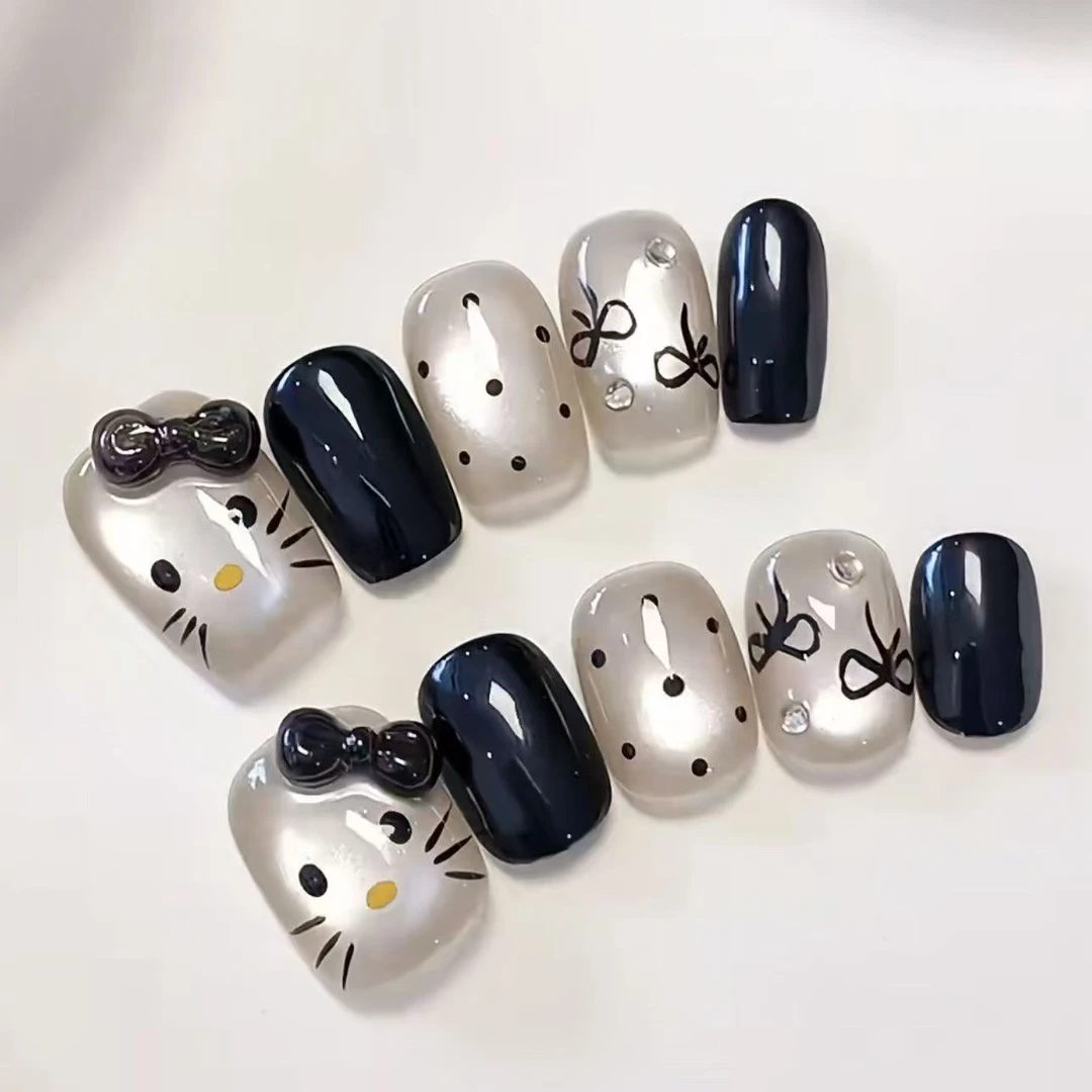 美甲穿戴甲可爱kitty猫眼蝴蝶结甜酷波点学生高级指甲片修甲工具