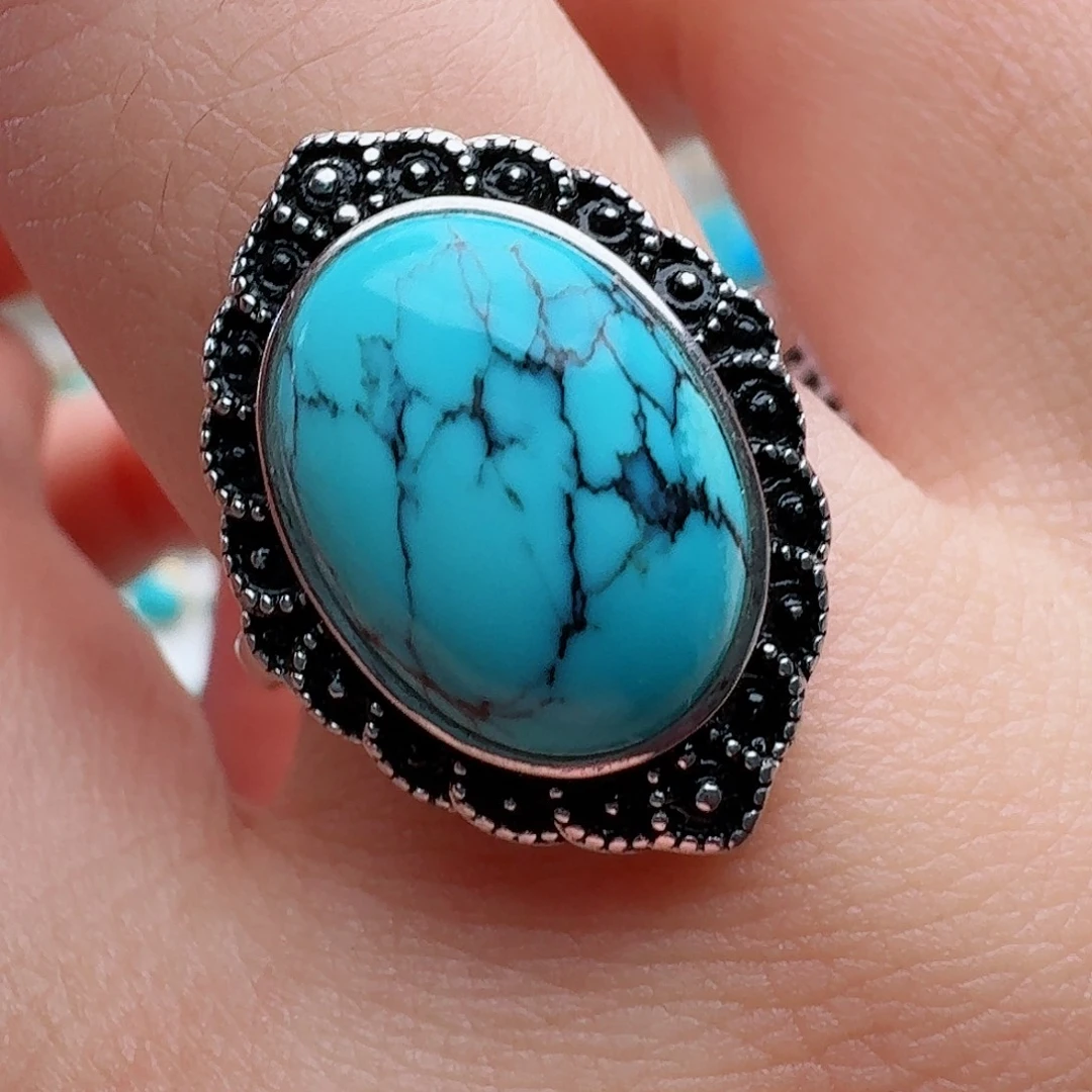 绿松石银S925镶嵌戒指