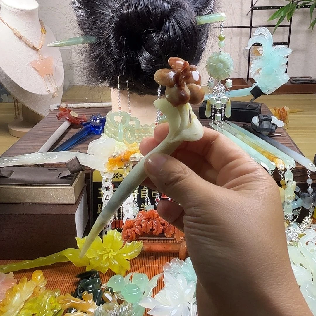 蛇纹石玉合金发饰