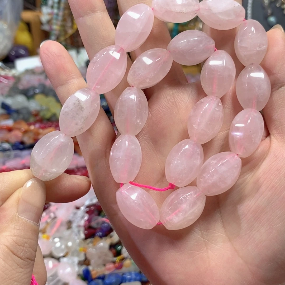 玛瑙/玉髓合金珠宝半成品粉晶大米珠一条卡13*21mm