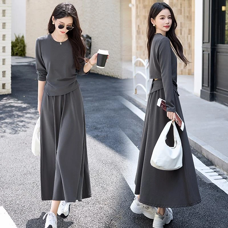 法芬图慵懒风秋装女款2025新款松弛感穿搭套装裙不规则两件套超火