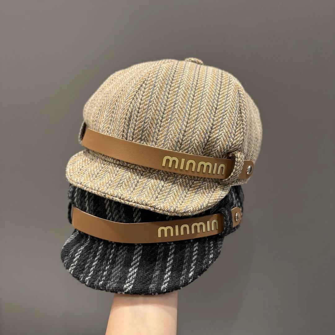 宝宝帽子春秋季儿童英伦贝雷帽韩版复古条纹画家帽男女童鸭舌帽