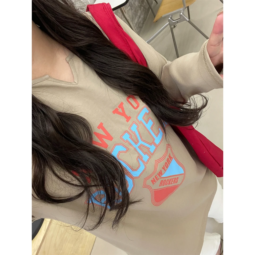 漫野日意 / 美式慵懒长袖印花T恤5385花契大码200斤胖mm简约洋气