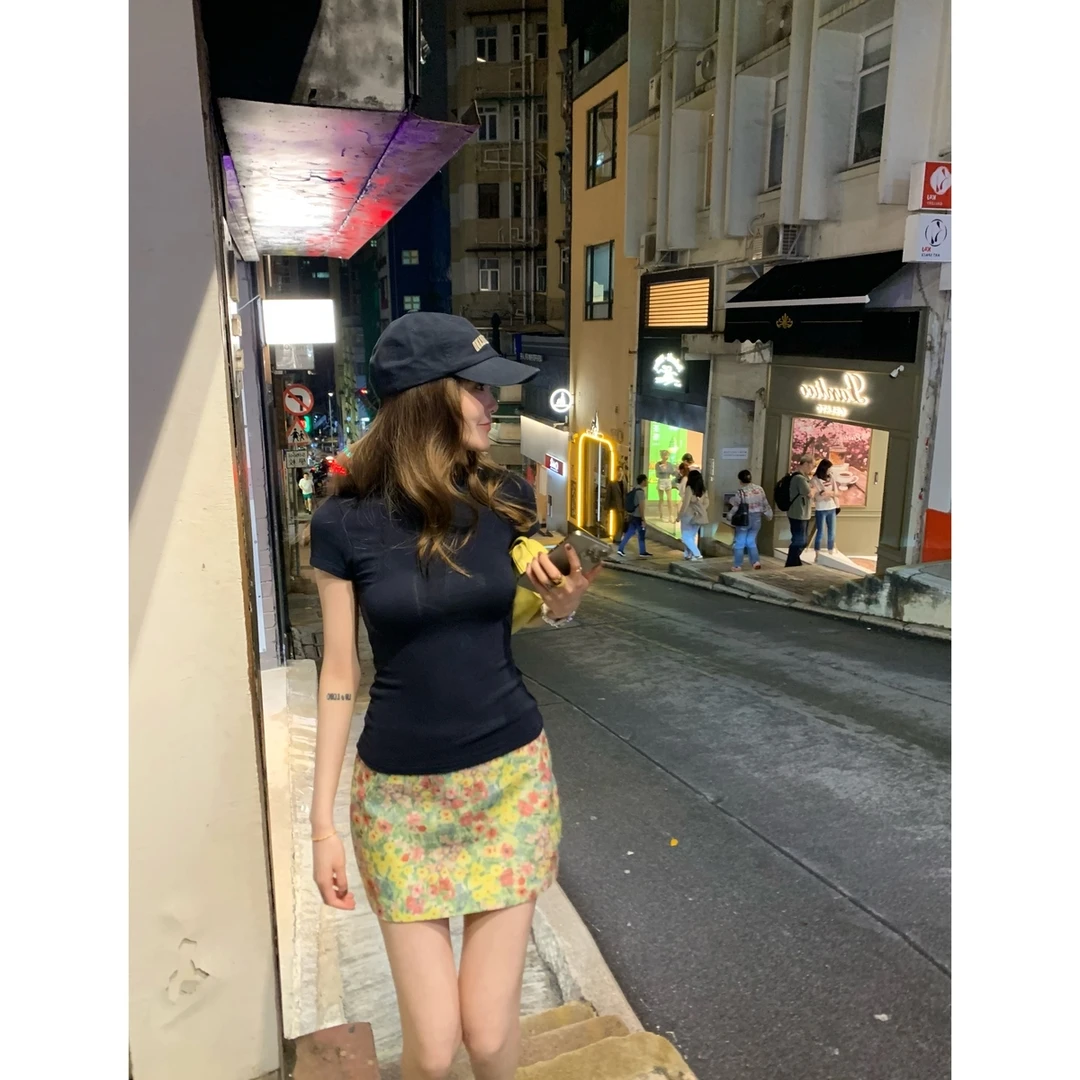 KEKE 多色纯欲修身短袖T恤女夏季短款百搭时尚洋气高级感遮肉上衣