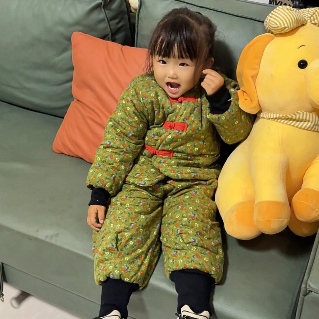棉兜兜手工棉花衣小童棉麻儿童棉衣碎花冬季儿童棉服
