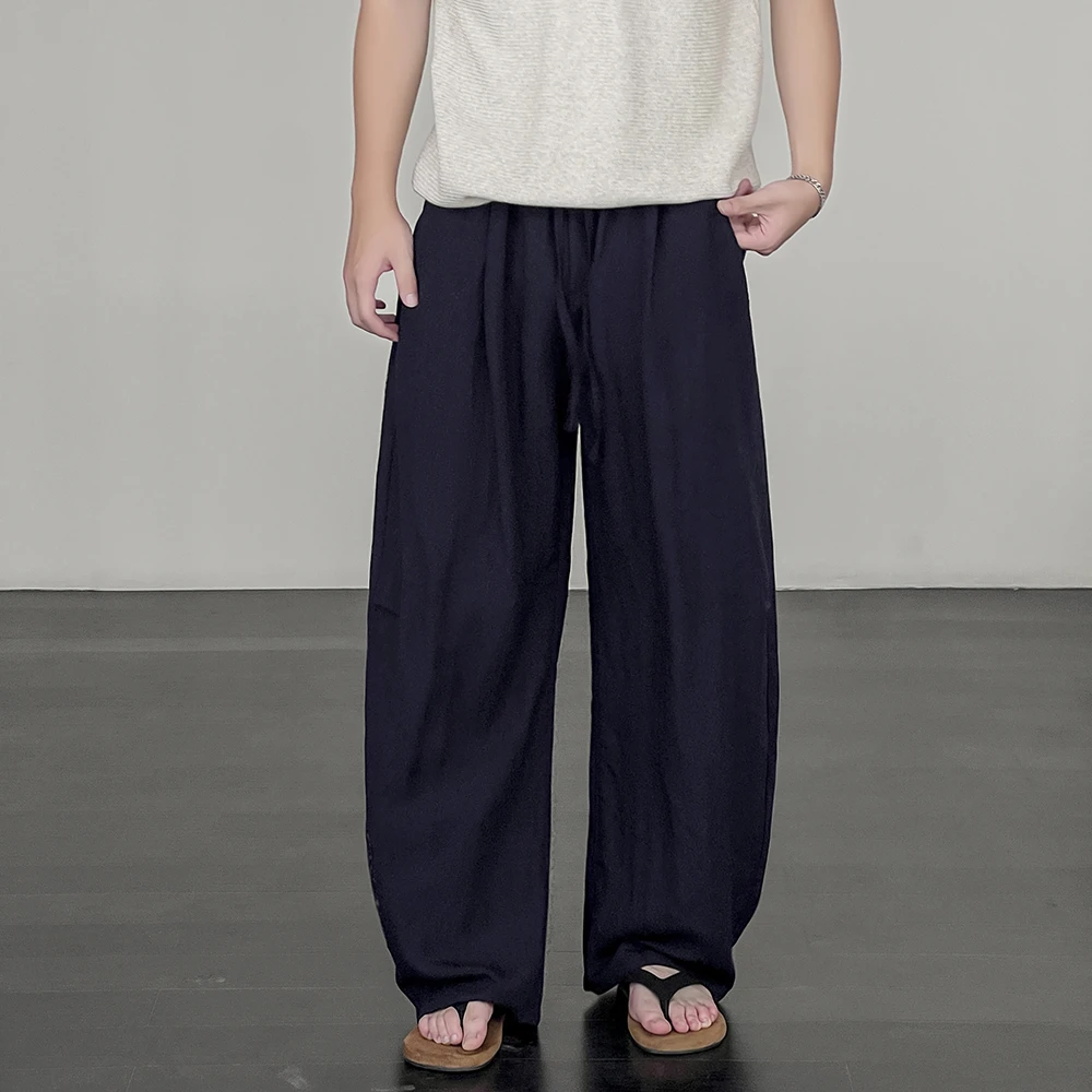 老钱风亚麻透气休闲裤男士夏季薄款纯色直筒裤百搭宽松凉感阔腿裤