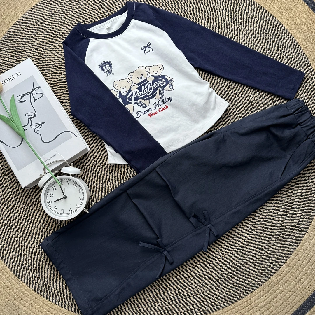 【爱依服童装】2025秋季新款韩版时尚洋气印花休闲工装裤上下套装