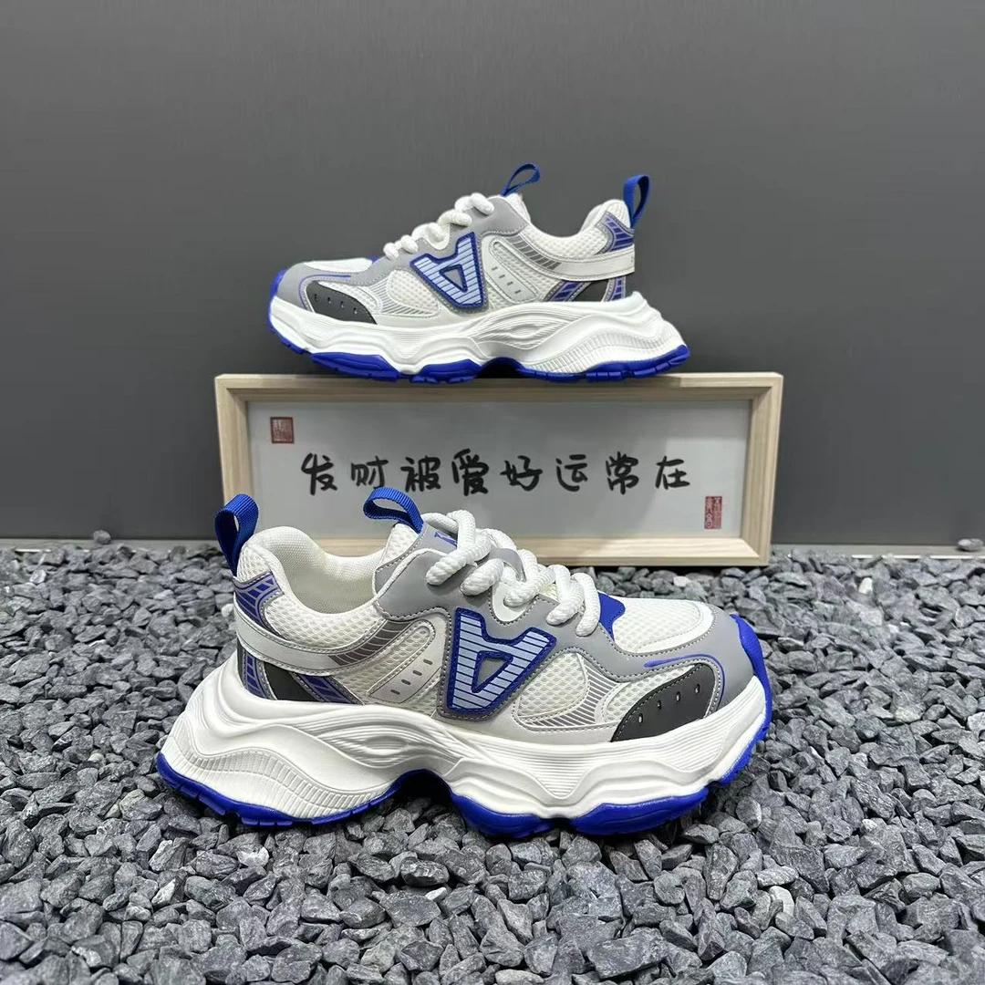 2025男鞋新款时尚百搭厚底低帮老爹鞋网面透气增高系带潮男休闲鞋