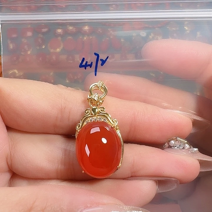 南红玛瑙银S925镶嵌吊坠