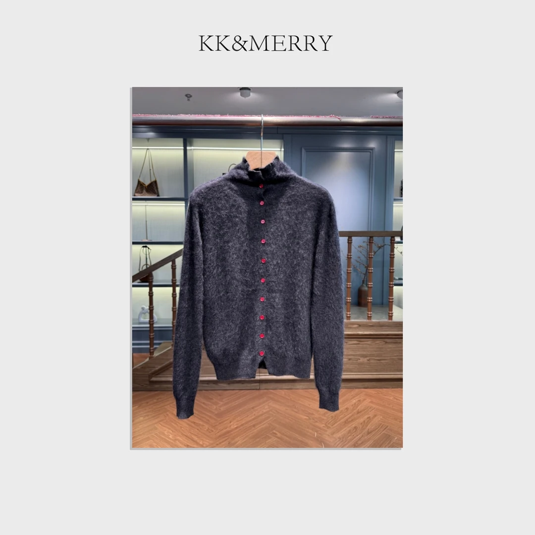 KK&MERRY软糯亲肤时尚百搭高领单排扣长袖羊毛衫KDJK726