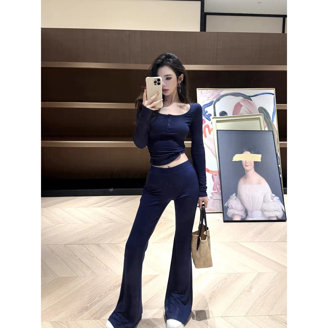 头头女装修身百搭显瘦通勤直筒垂感长裤＃3203