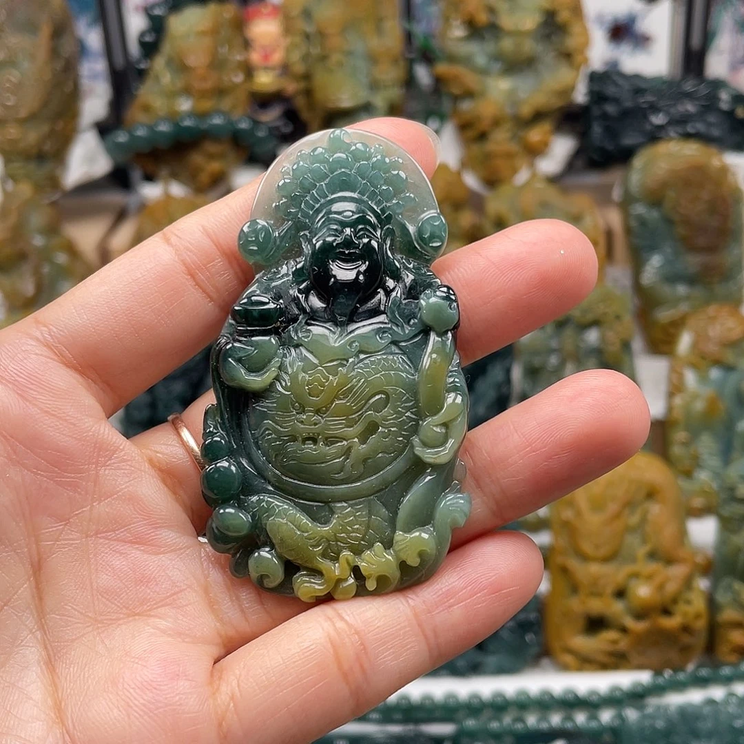 翡翠未镶嵌颈饰天然翡翠a货财神