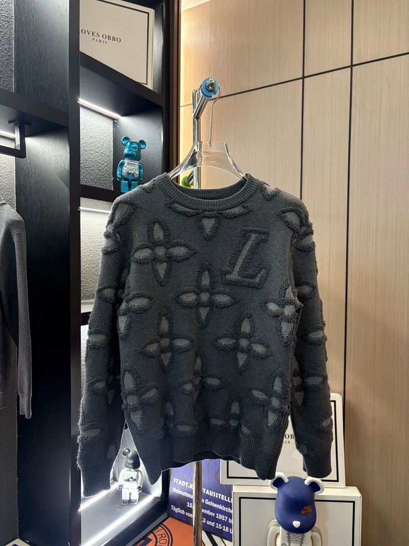 高端奢侈品毛衣针织提花编织圆领毛衣外套男士轻奢加厚保暖内搭