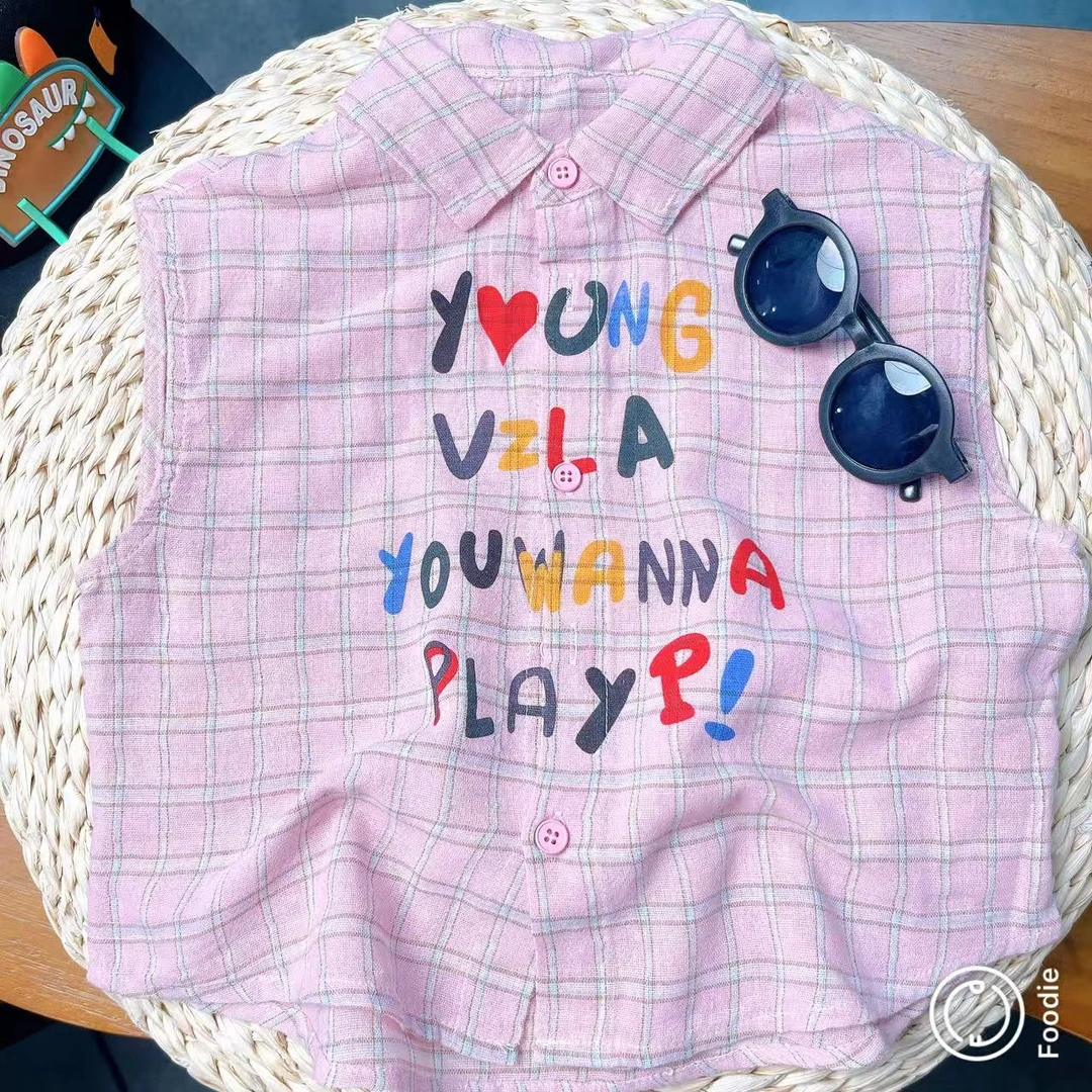 【JMJQ 25115】夏季新款儿童印花休闲彩格POLO印花翻领无袖衫