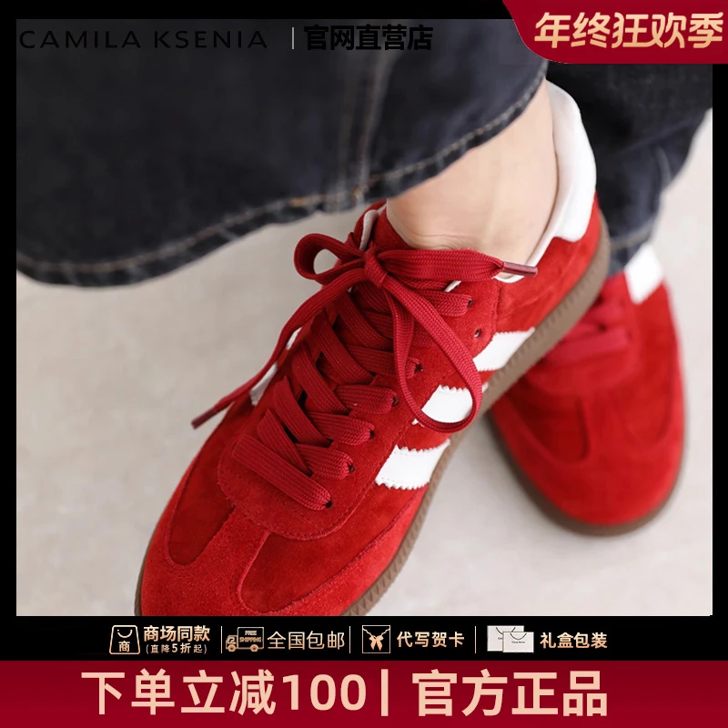 CAMILA KSENIA官方店鞋子女款新款红色高级感德训鞋时尚轻奢女鞋