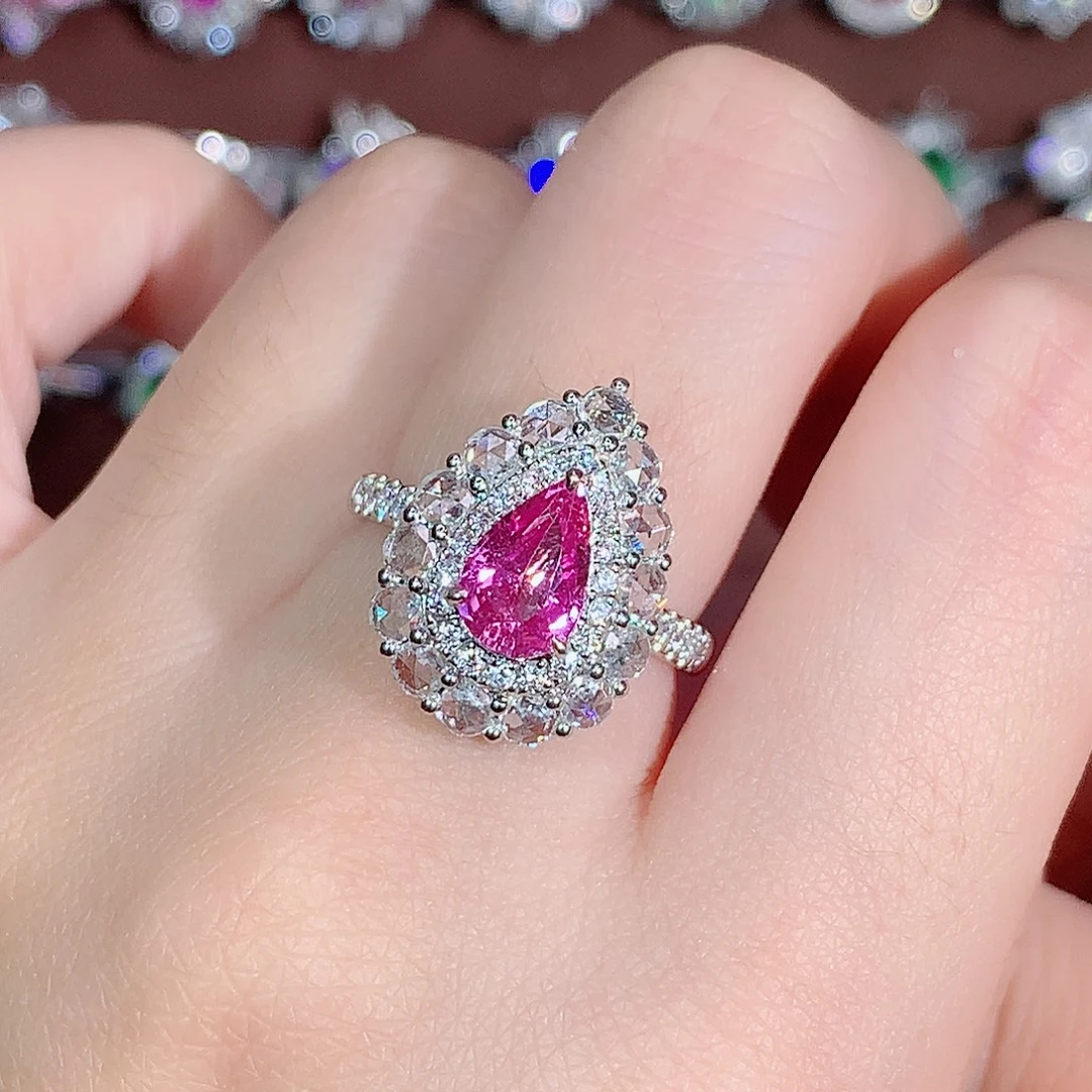 戒指彩色蓝宝石18K金镶嵌1.45ct/天然宝石/七天无理由
