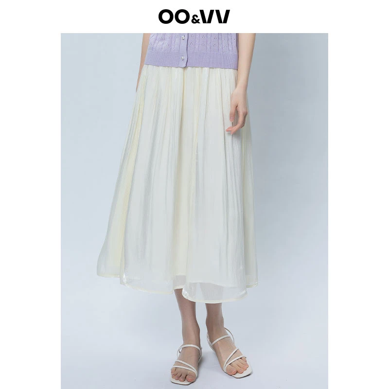 OO&VV丝光薄纱雪纺半身裙女2025夏新款显瘦高腰a字小仙女半裙垂感