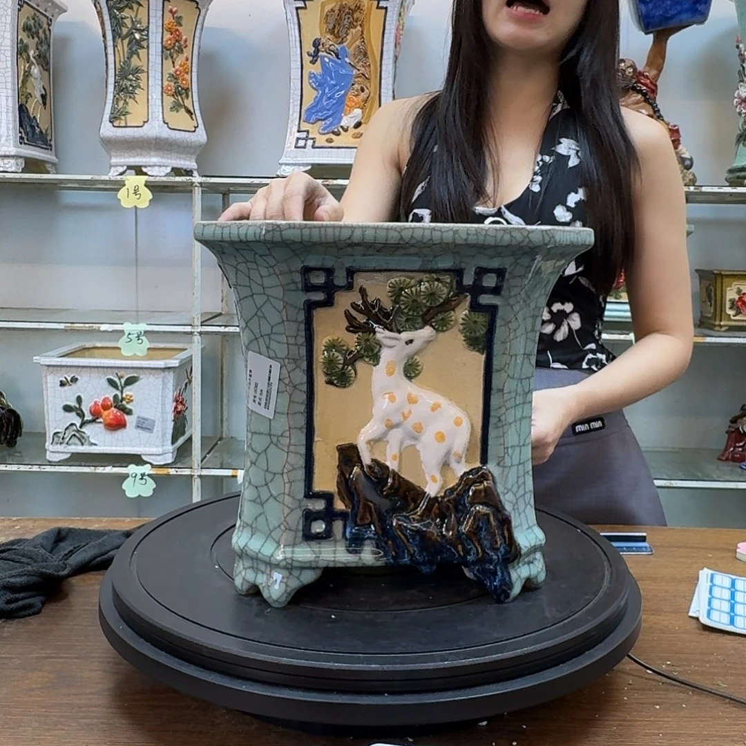 落***意无花朵石湾盆内径21×21