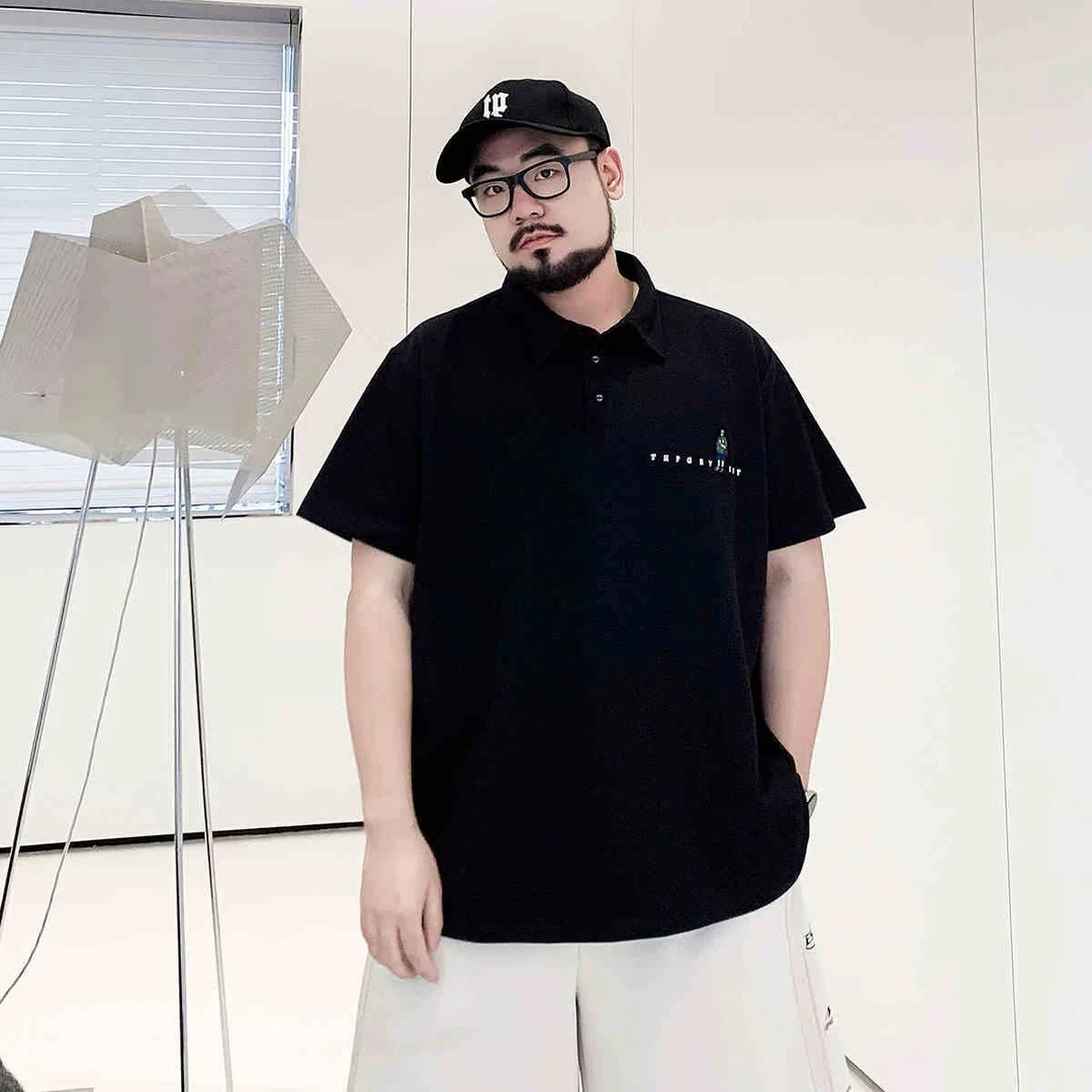 潮牌大码男装夏季明线装饰男胖子宽松休闲加肥加大保罗短袖polo衫
