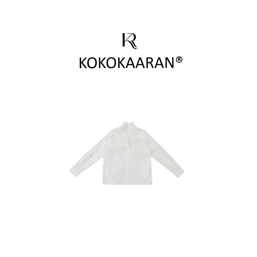 “絮语”100棉春季设计木耳边V领长袖衬衫SH25002