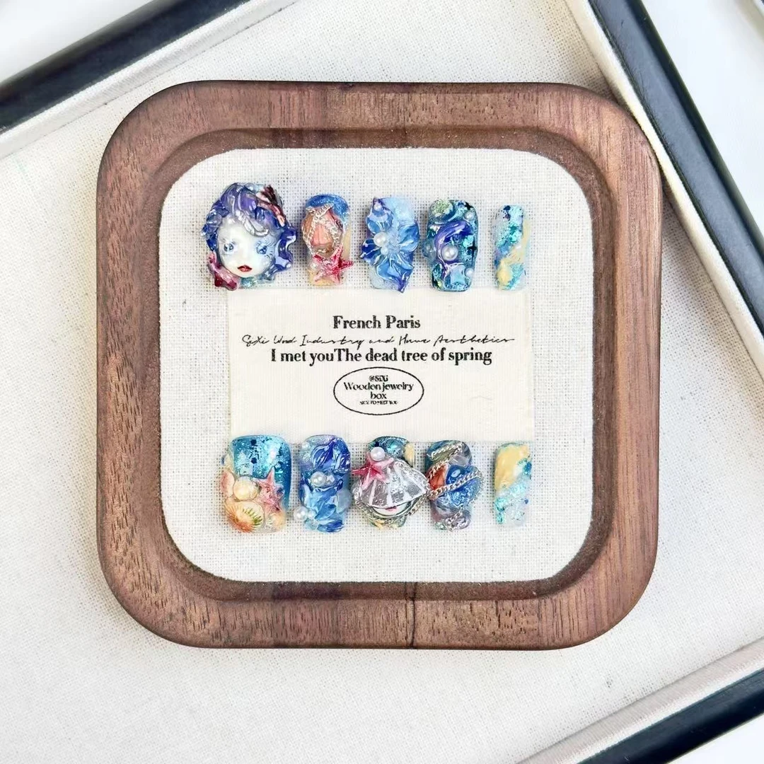 【蓝色星空】3D立体雕花彩绘重工娃娃头高级感显白精致纯手工穿戴甲