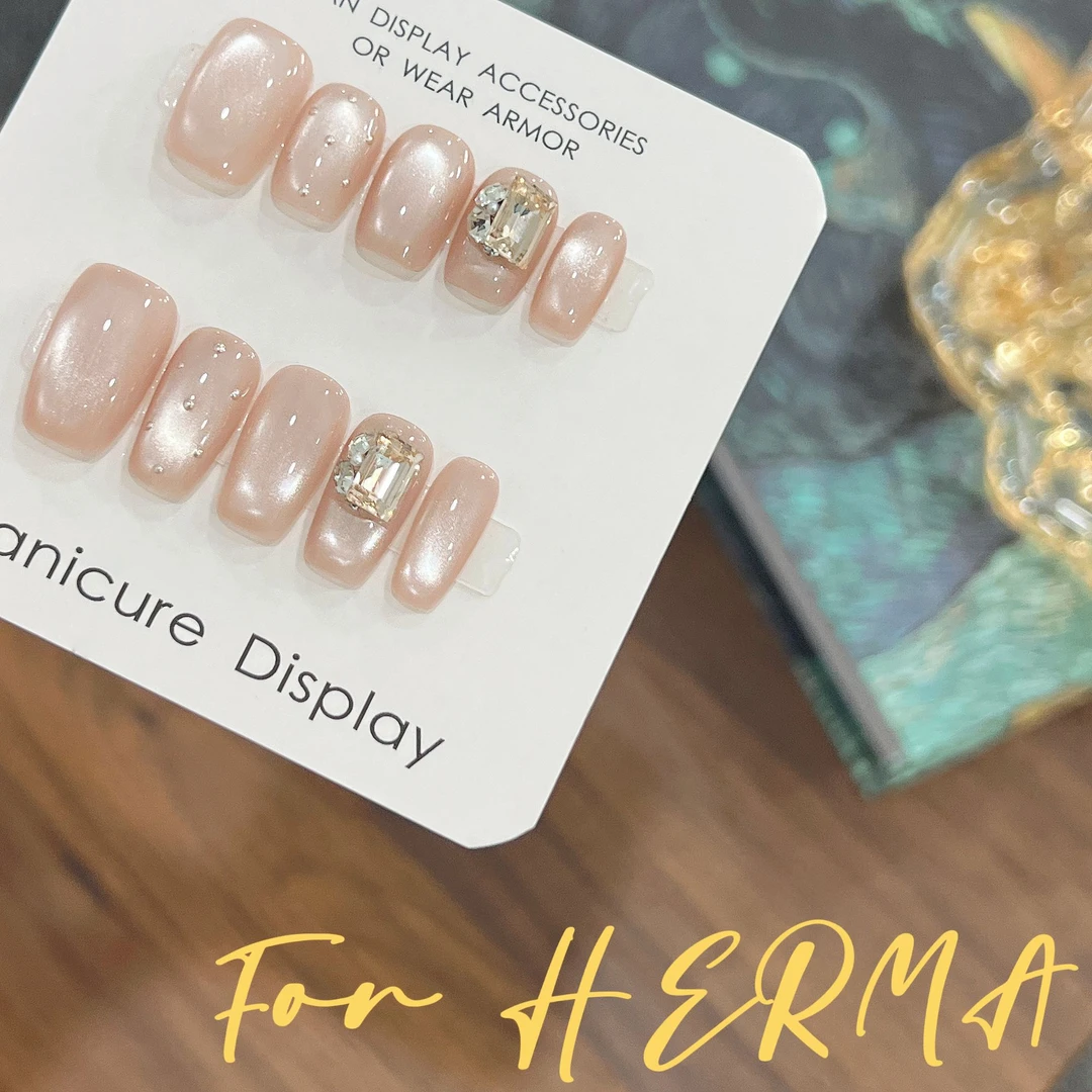 【白月光】秋冬猫眼玻璃珠方糖钻纯手工纯欲显白穿戴甲美甲贴片10片