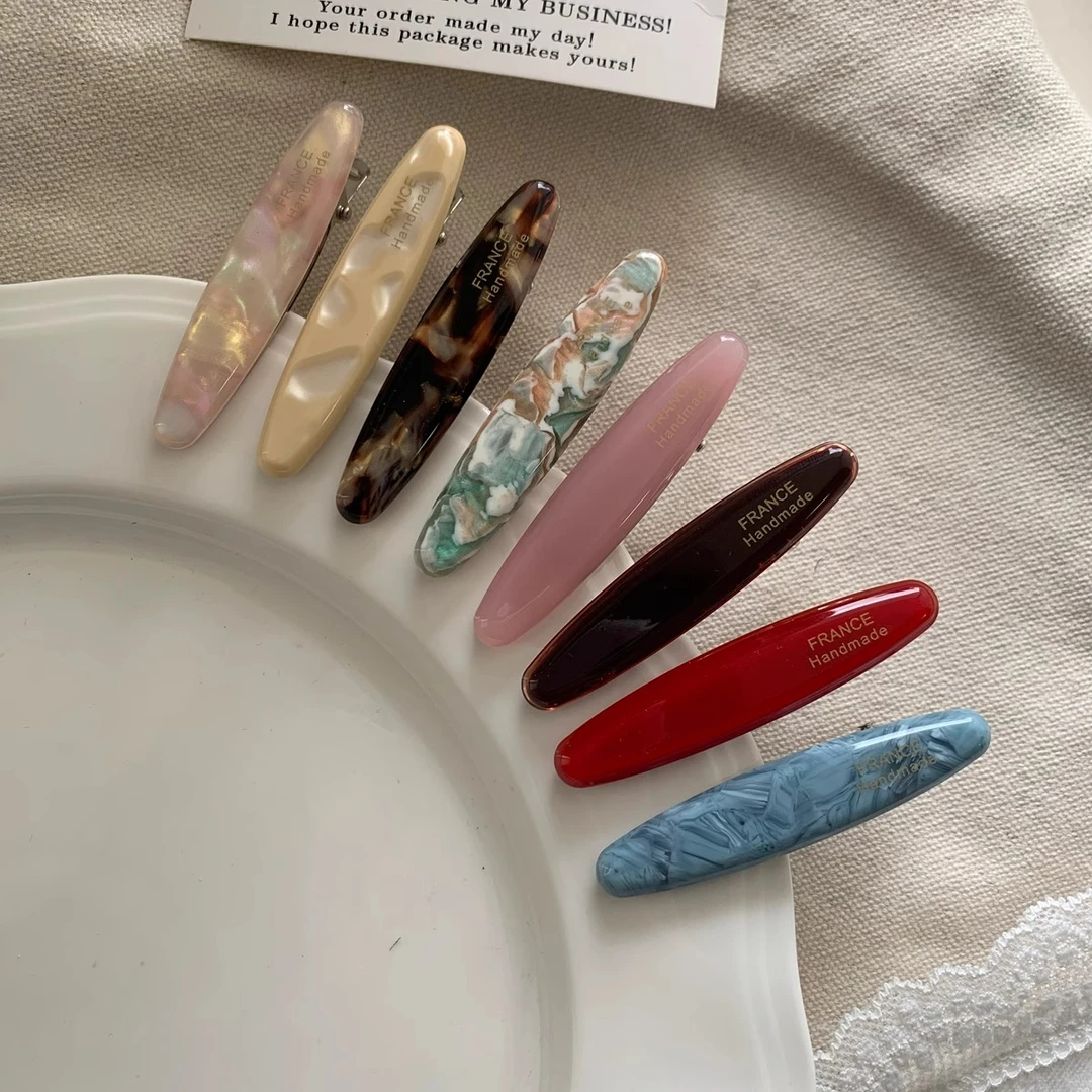 复古France醋酸一字夹发卡质感椭圆柳叶鸭嘴夹碎发刘海夹边夹发饰