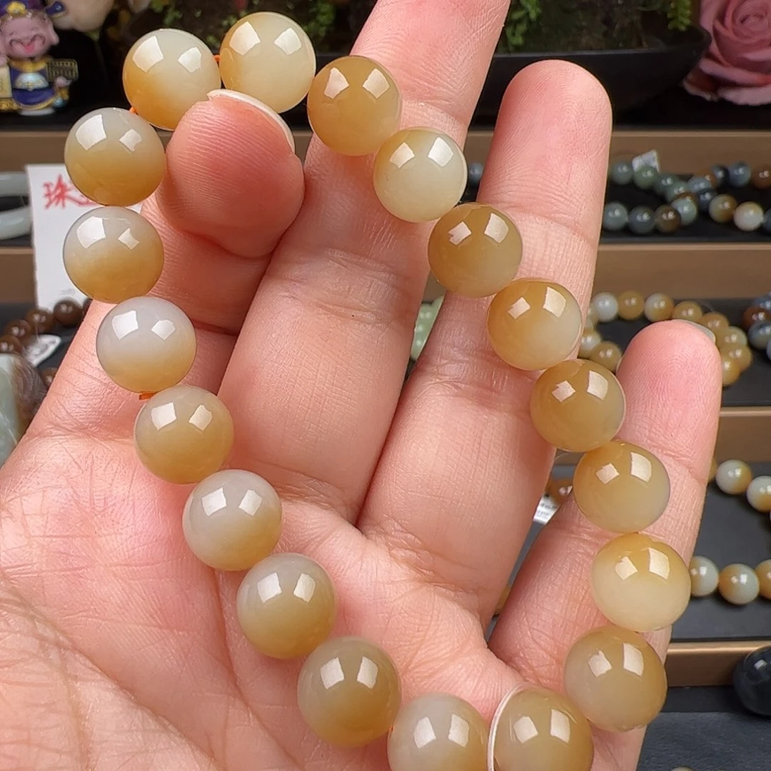 和田玉未镶嵌手链新疆且末糖白聚宝盆