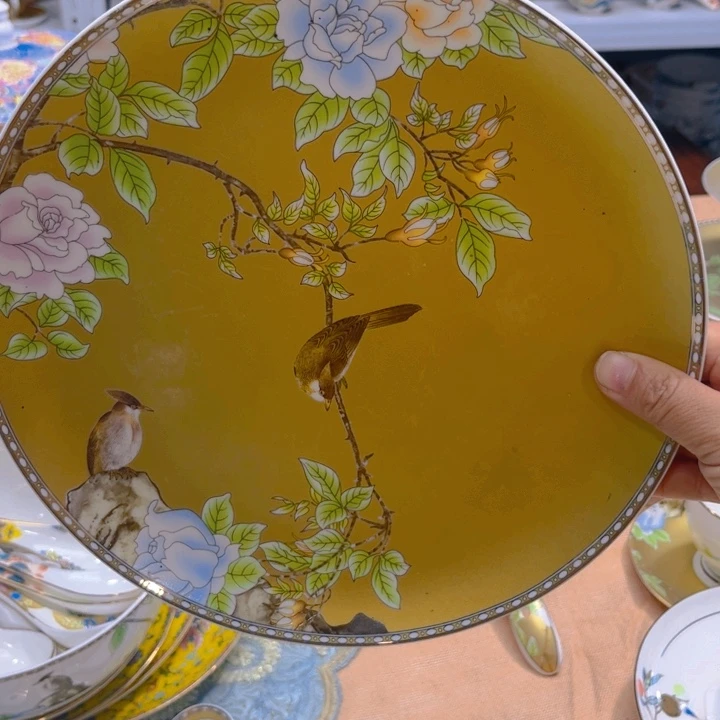 瓷片琴瑟和鸣十寸大盘一个微瑕