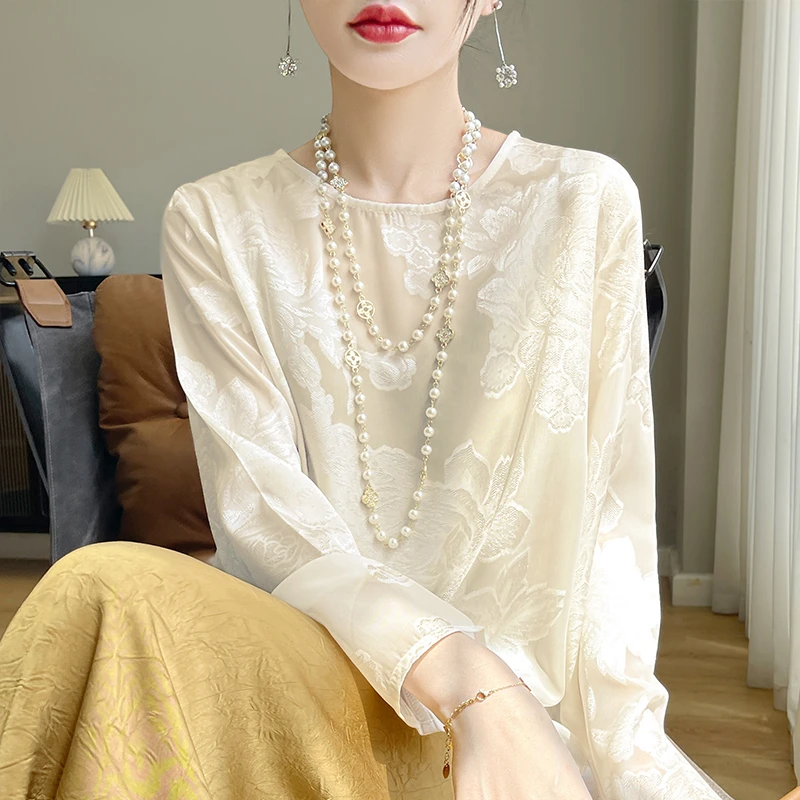 超洋气高贵大气新中式重磅复古提花衬衫女国风盘扣内搭上衣雪纺衫