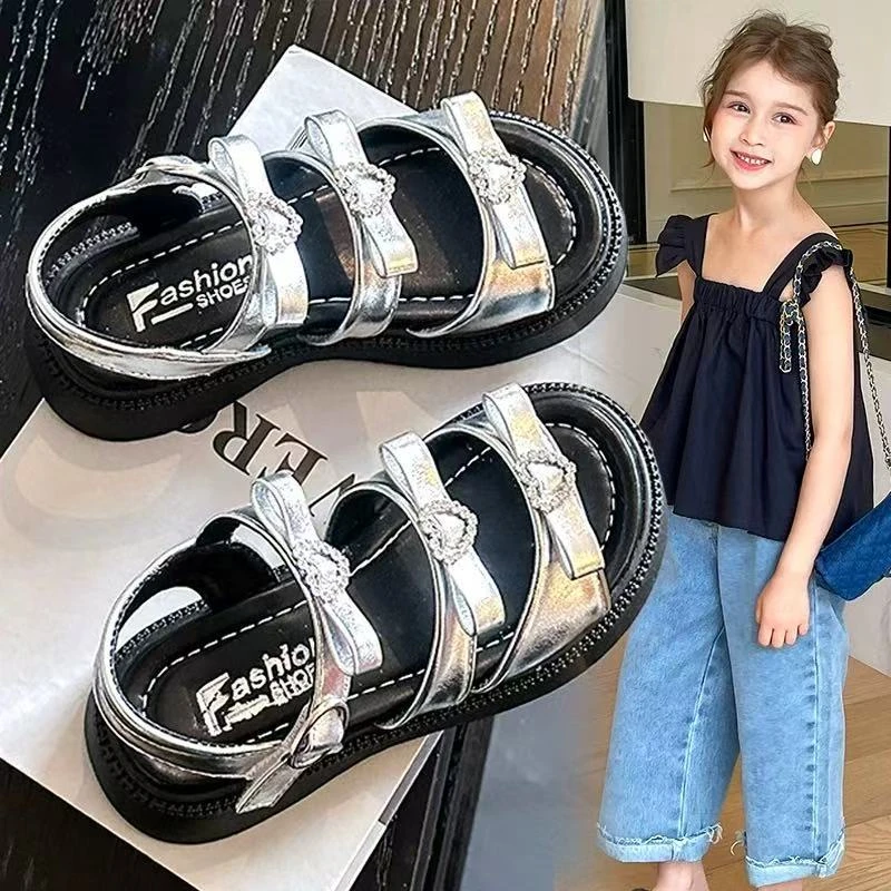 女童凉鞋2025新款儿童罗马鞋夏季小女孩公主鞋露趾防滑软底沙滩鞋