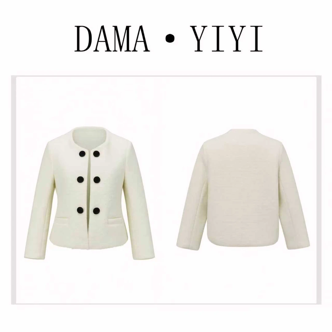 D3330秋冬新款韩版优雅黑扣设计小香风短款呢子外套