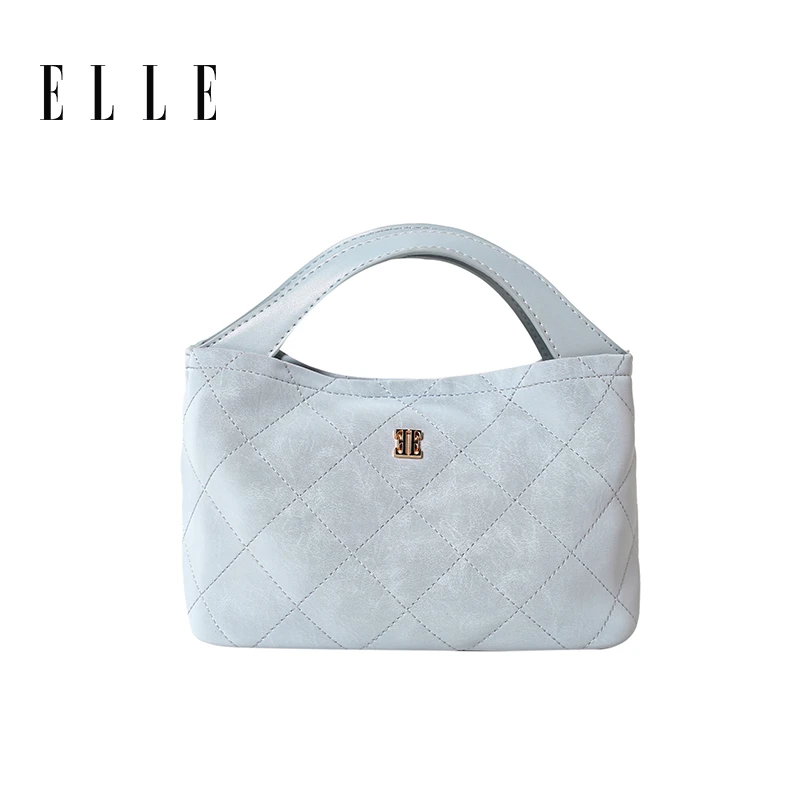ELLE25新款菜篮子菱格纹设计手提斜挎托特包包46674