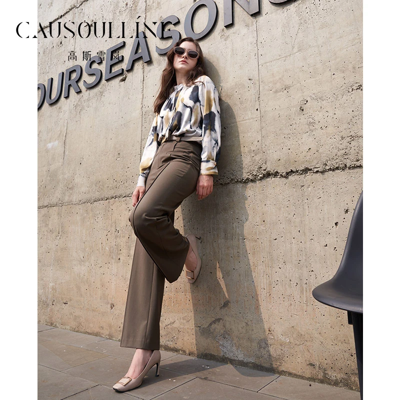 高斯雪岚【秋装活动】秋季复古港风时尚印花衬衫上衣24318111